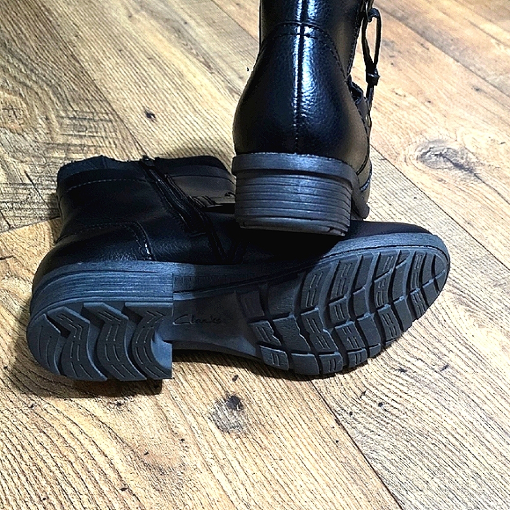 Clarks Black Ankle Boots with Buckle Details - Picture 5 of 9